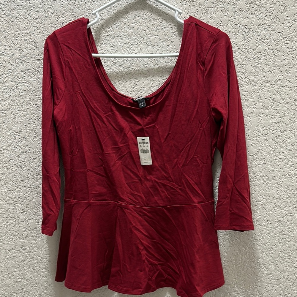 Express Red Peplum Blouse 3/4 Sleeve